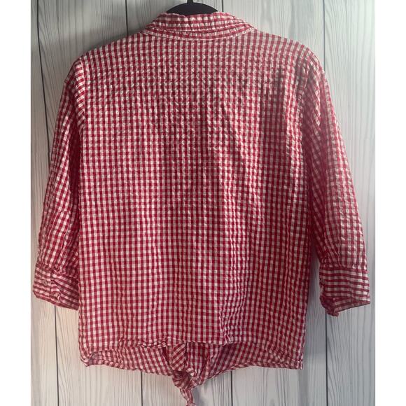 Vintage Notations Red/White Tie Waist Gingham Button Blouse Size Large (Read) - Picture 4 of 8